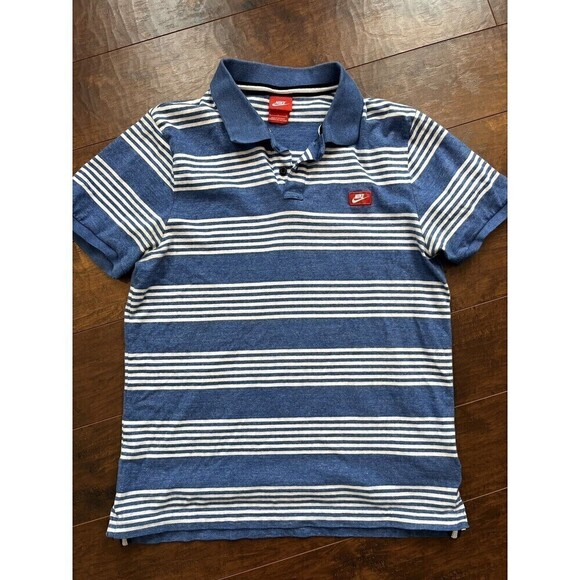 Nike Blue/White Strip Logo Polo Size Mens L - Picture 1 of 4